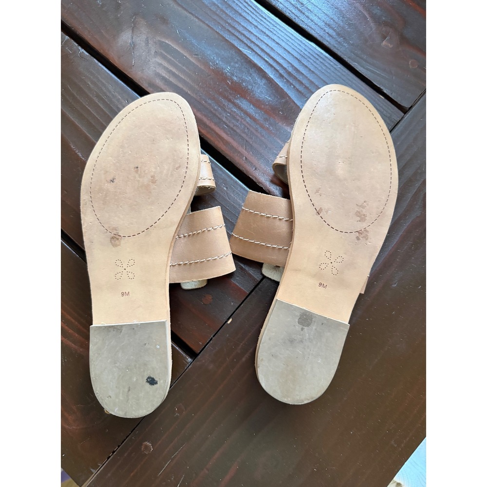 Caslon Womens Tan Leather T-Strap Slide Sandals Contrast Stitch Flat Size 9M - Picture 5 of 6
